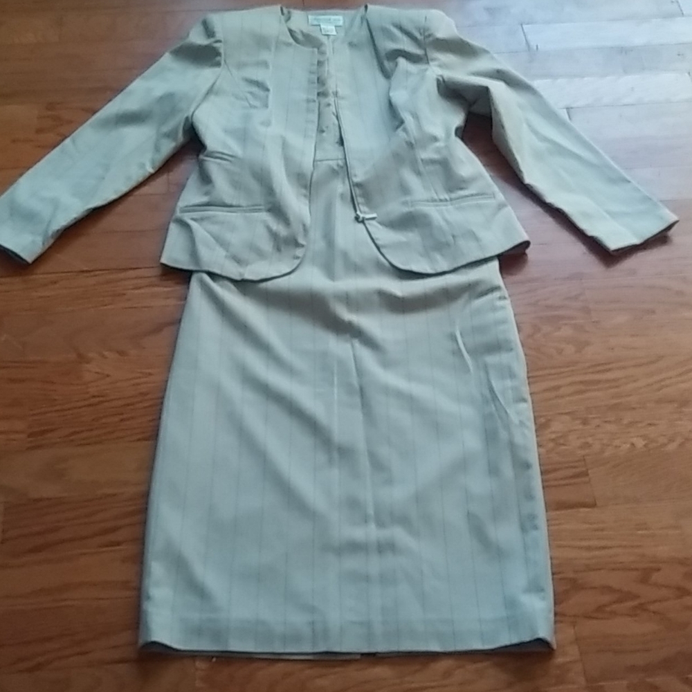 2 piece Tan suit with pink and brown pinstripe